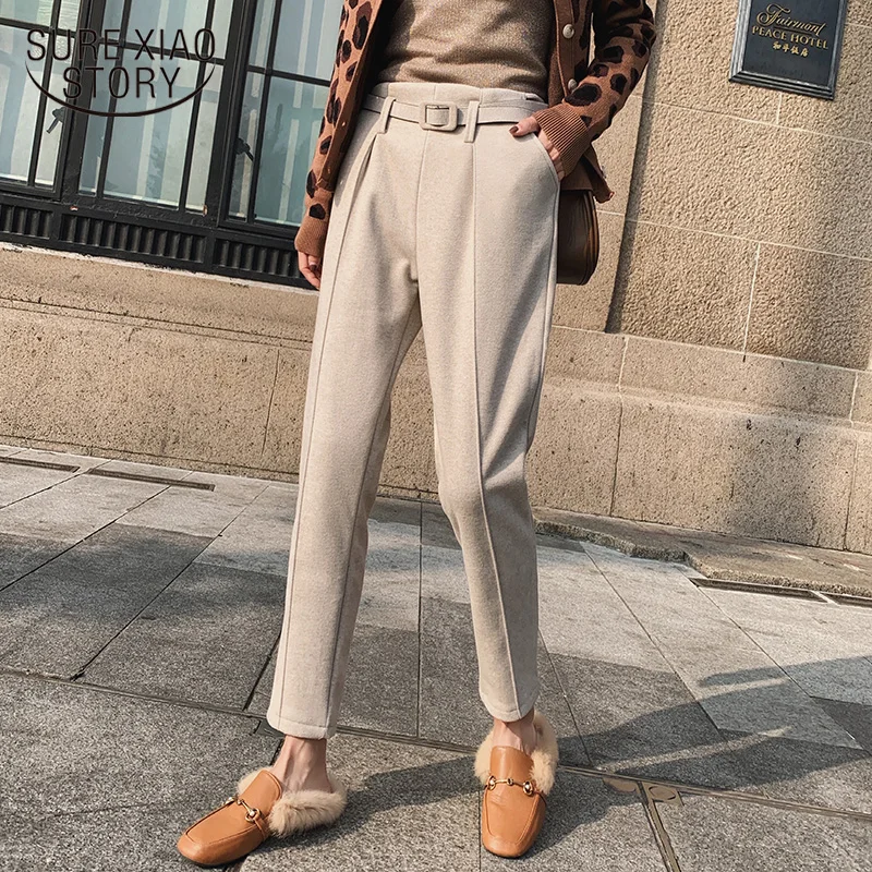 Женские брюки корейские осенне зимние шаровары с высокой талией повседневная