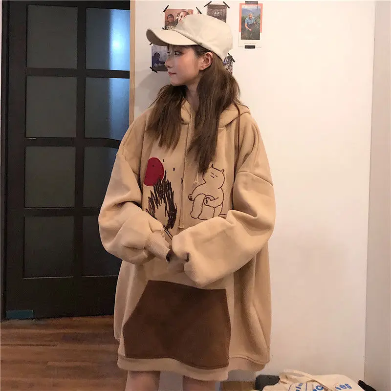 

Fertilizer 240 Kg Extra-large Size Women's Plus Velvet Thick Sweater Women Winter Silver Harajuku Loose Mid-length 200 Kg Jacket