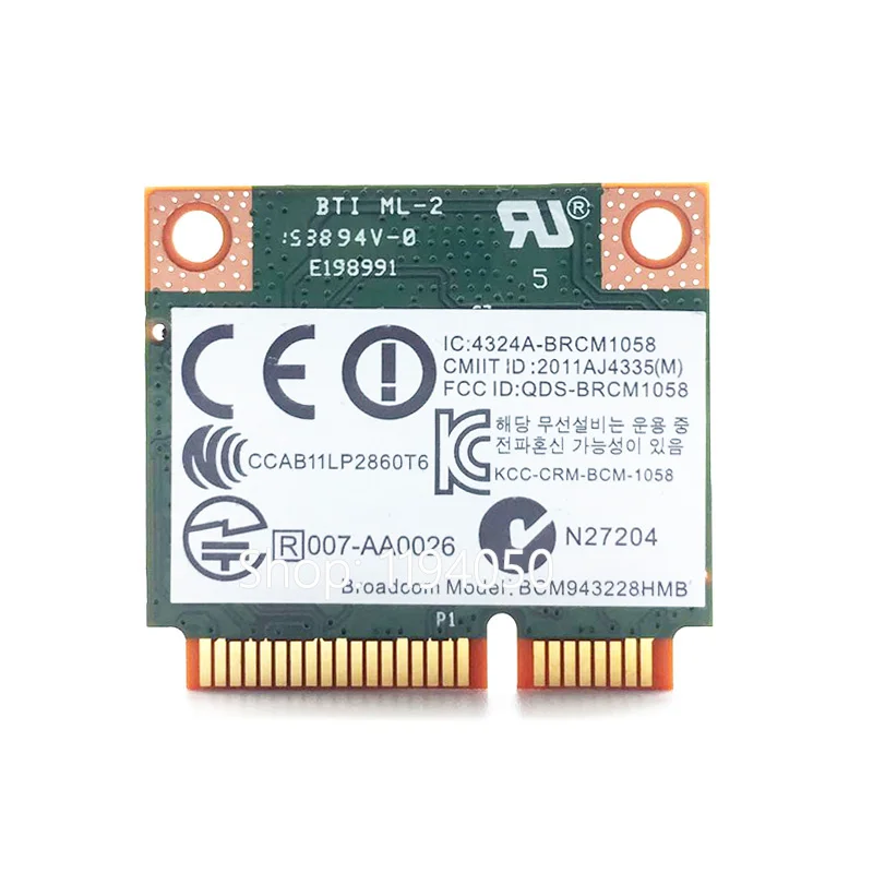 Broadcom BCM943228HMB BCM43228 2 4 ГГц/5 ГГц Беспроводной 802.11A/B/G/N и BT Bluetooth 0 Половина MINI PCI-E WI-FI