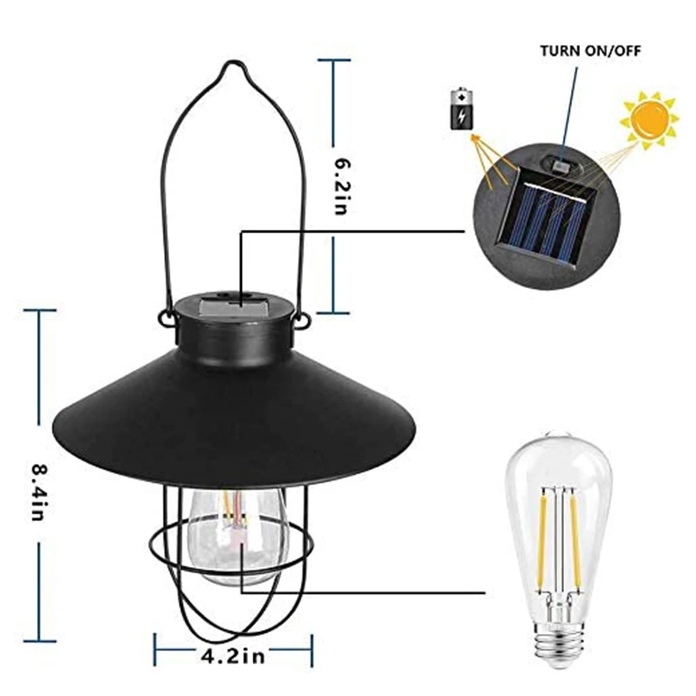 

Retro Solar Lantern Outdoor Solar Hanging Lanterns Vintage Solar Garden Light With Warm LED Bulbs For Garden Yard Patio Pathway