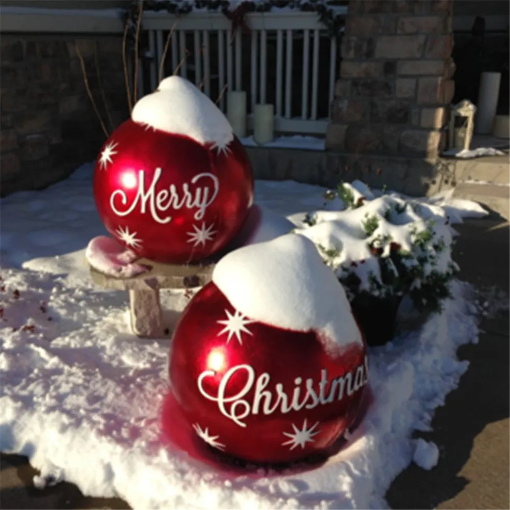 

Hot Sale 60CM Outdoor Christmas Inflatable Decorated Ball PVC Giant Big Large Balls Xmas Tree Decorations Toy Ball Without Light