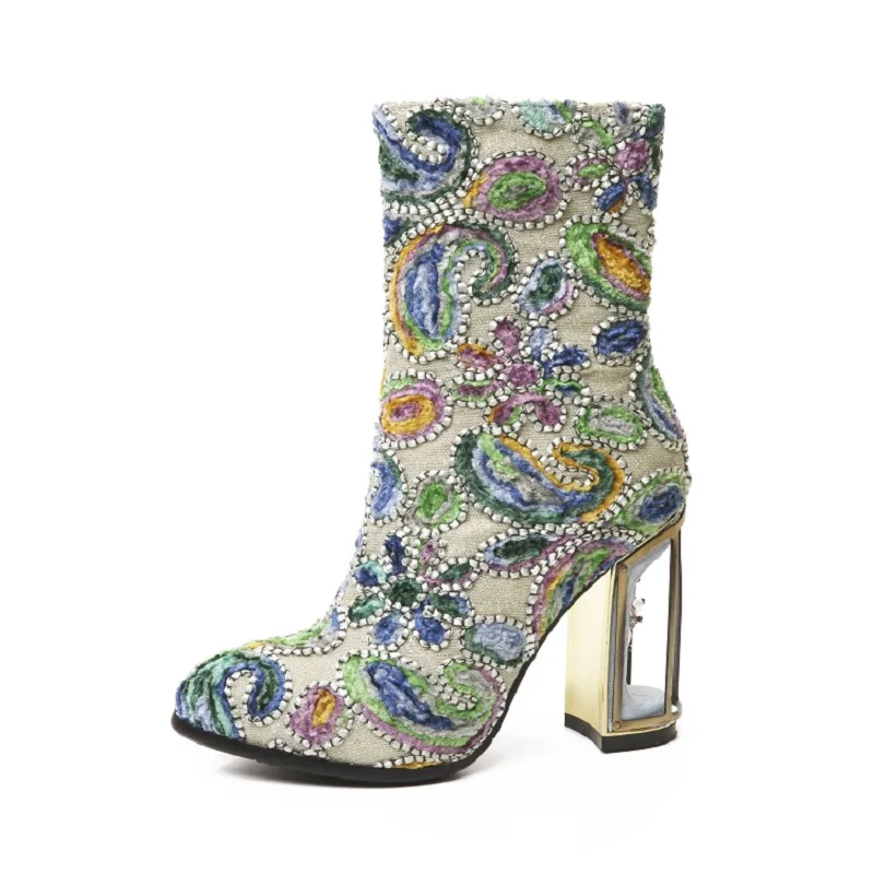 Оригинальные Модные женские ботильоны с круглым носком на высоком квадратном