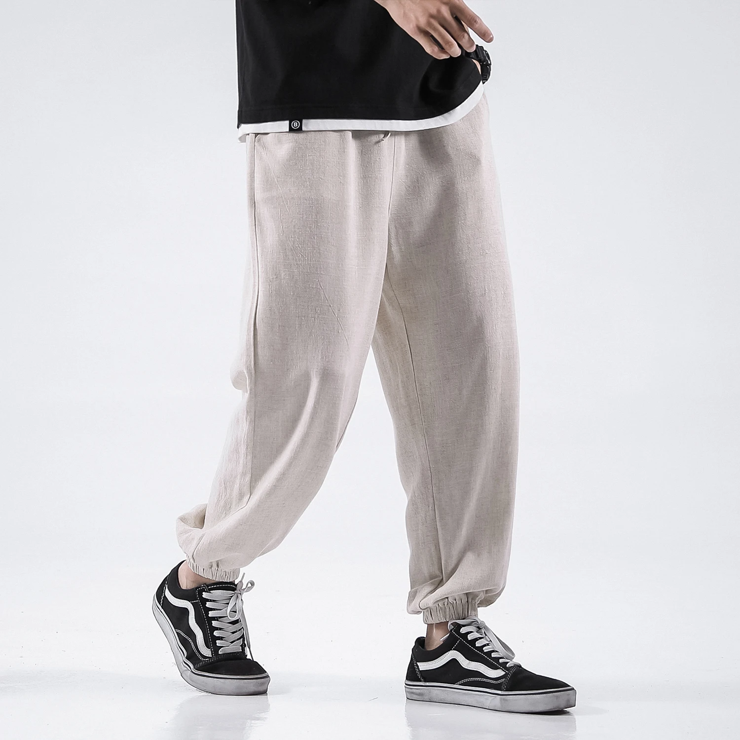 Мужские льняные шаровары тренировочные брюки в стиле Харадзюку свободные хип