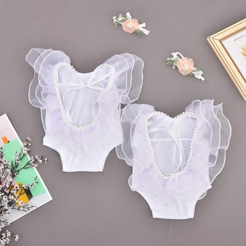 

2 Pcs Newborn Photography Props Baby Hair Band Romper Set Headband Backless Bodysuit Infants Photo Shooting Costume Outfits