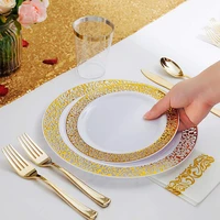25pcs plastic golden dinner plate 7 5 inch 10 25 inch disposable plate tableware plastic plate banquet wedding party dinnerware