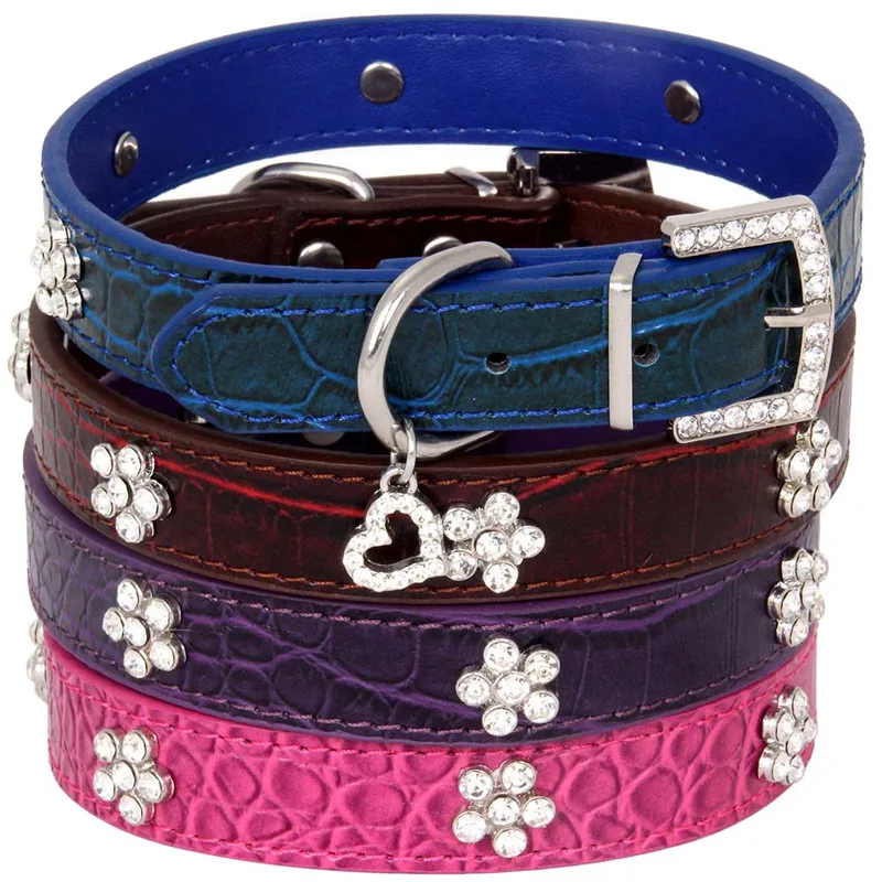 

Bling Rhinestone Puppy Dog Diamond Collars Personalized Leather Adjustable Collar Necklace for Small Medium Pet Accessories