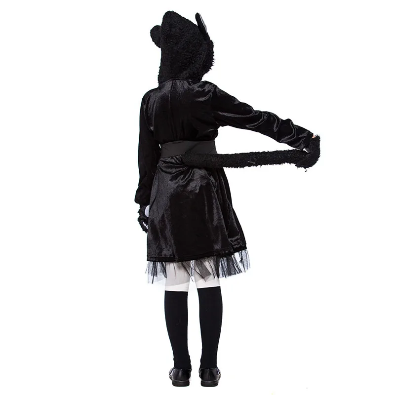 Детские костюмы для косплея котенка девочек Хэллоуин черная кошка животные