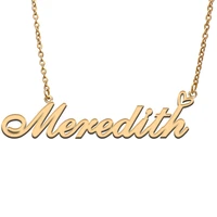 love heart meredith name necklace for women stainless steel gold silver nameplate pendant femme mother child girls gift
