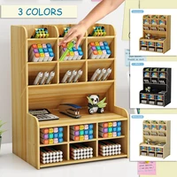 6 tier wooden desktop pen holder office school stationery storage box diy pen organizer desk study supplies rack office supplies