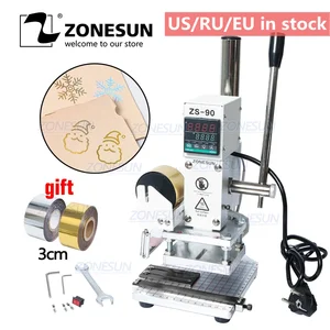 zonesun zs90 hot stamping machine for leather wood bronzing press machine hot foil stamp logo branding 500w 220v free global shipping