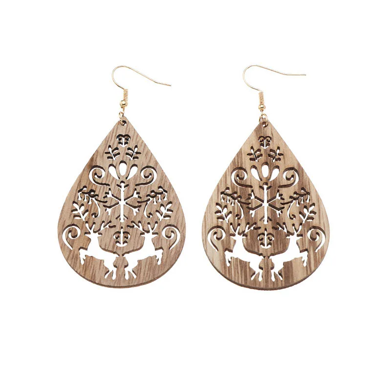 Ins Coffee Wood Africa Queen Hollow Out Flowers Christmas Holiday Tree Of Life Earrings Vintage PartyAfro Jewelry Wooden DIY |