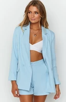 light blue double breasted high street womens suit spring summer casual blazer jacket and short pants for work office lady