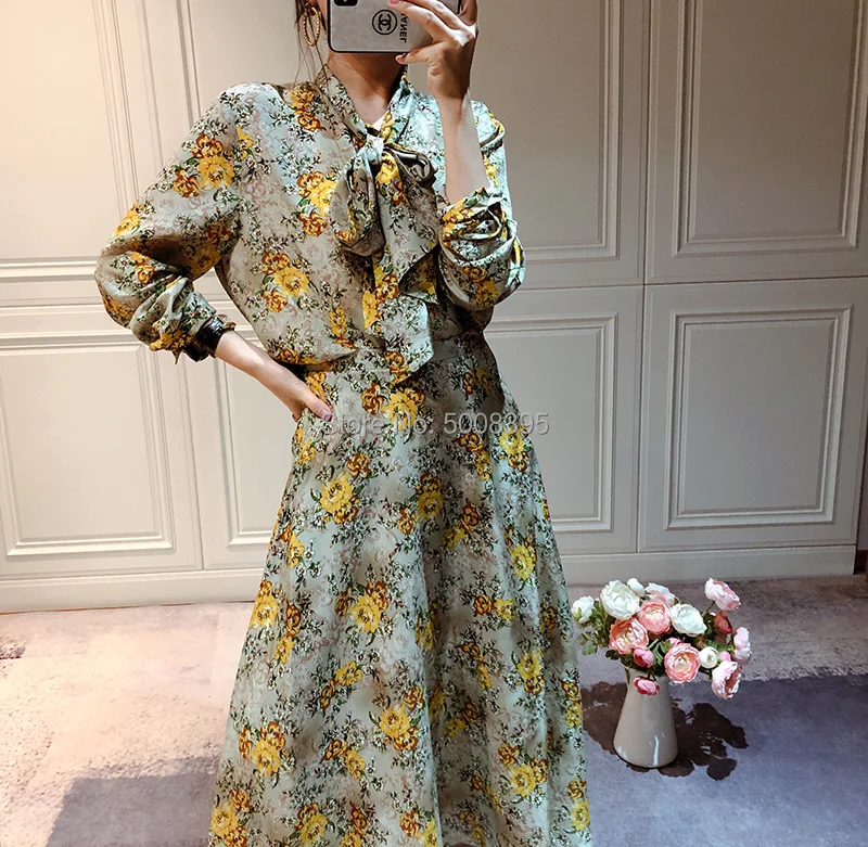 Шелковый цветочный принт комплект из 2 предметов шелковая блузка с длинными