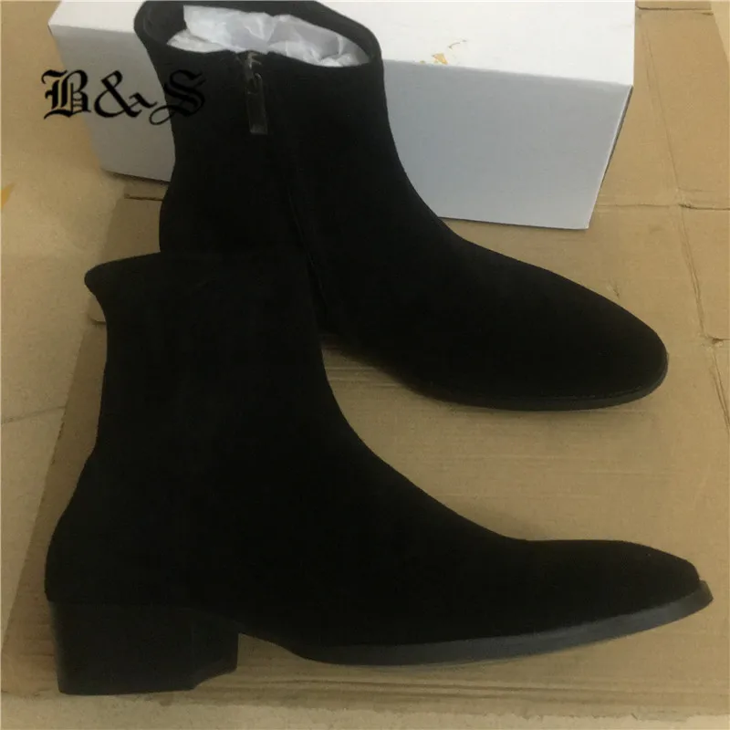 Мужские замшевые ботинки на танкетке из натуральной кожи