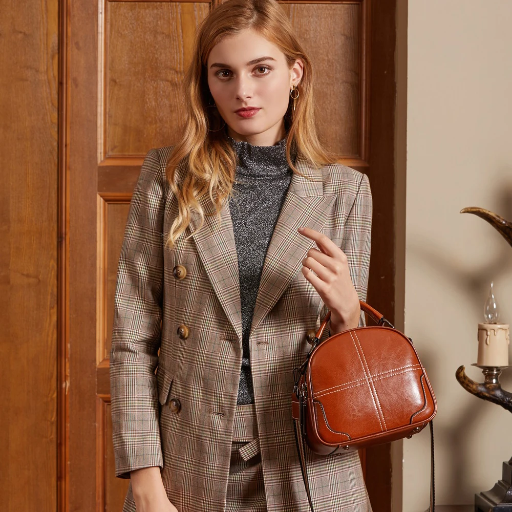 

Best Ladies Vintage Handbags Brands Oil Wax Split Leather Wide Strap Shoulder Bag For Women Crossbody Bags 2 Zipper High Quality