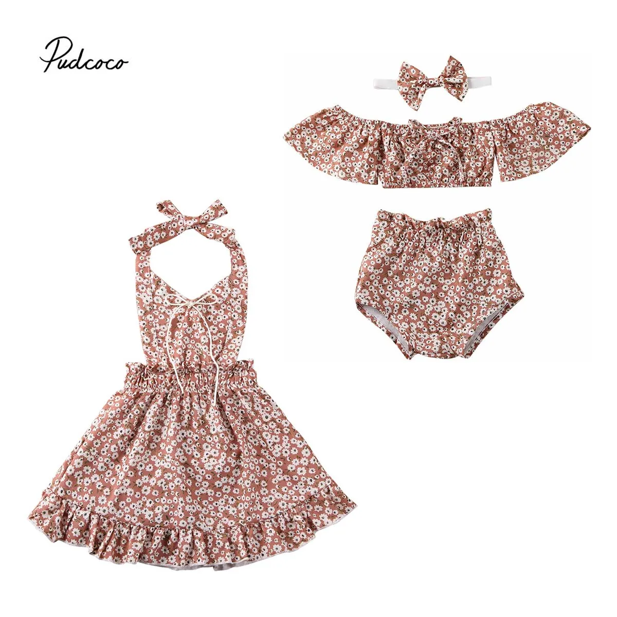 Летняя одежда для малышей 2020 Комплект с шортами и цветочным рисунком