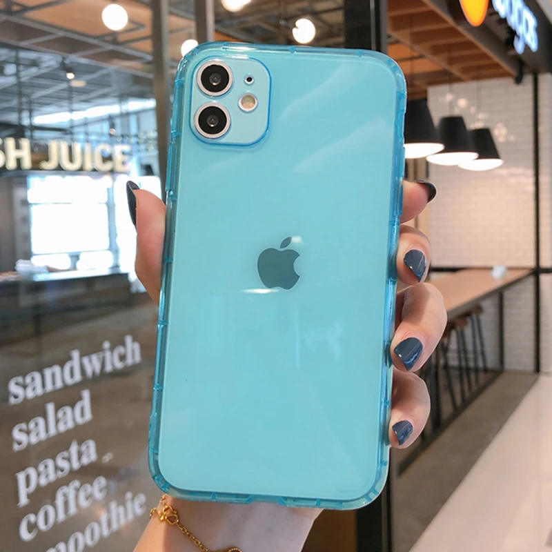 Ударопрочный флуоресцентный однотонный Прозрачный чехол для телефона iPhone 11 Pro Max