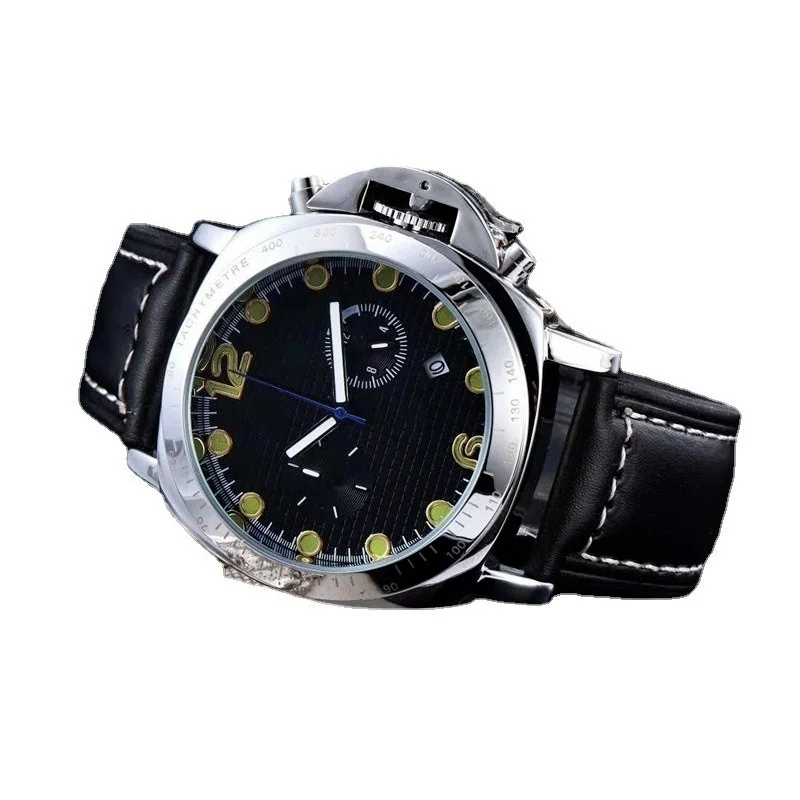 

Fashion watch five hands full working men's quartz watch Genuine Black rubber Strap Luxury stainless steel Military Men Watch