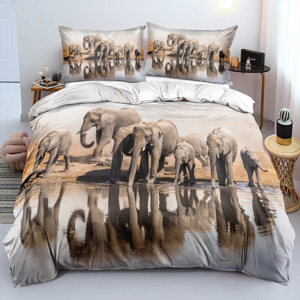 

Animal Bedding Set 3D Design Elephant Duvet Cover Sets White Bed Linen Pillow Slips King Queen Single Twin Double Size 160*200cm