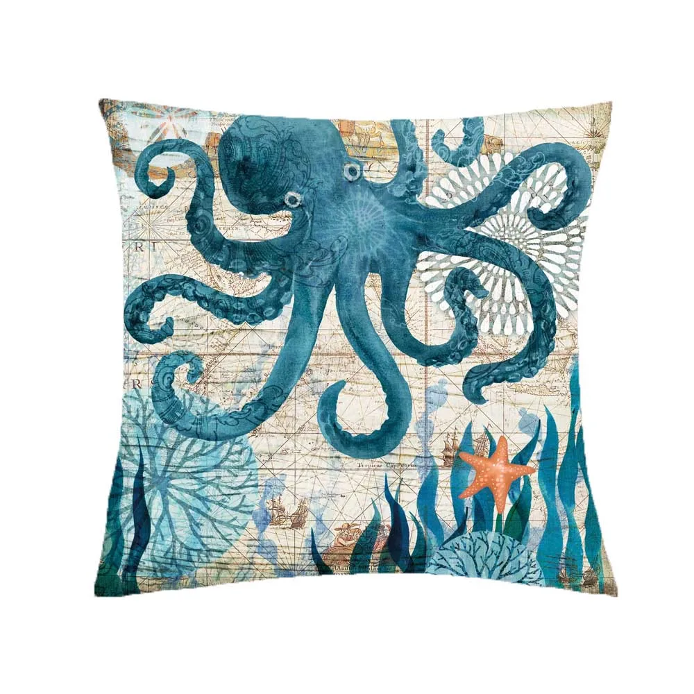 

Turtle Pillow Case Sea Style Octopus Printing Polyester Throw Pillow Case Cover Sea Pillowcases kussensloop