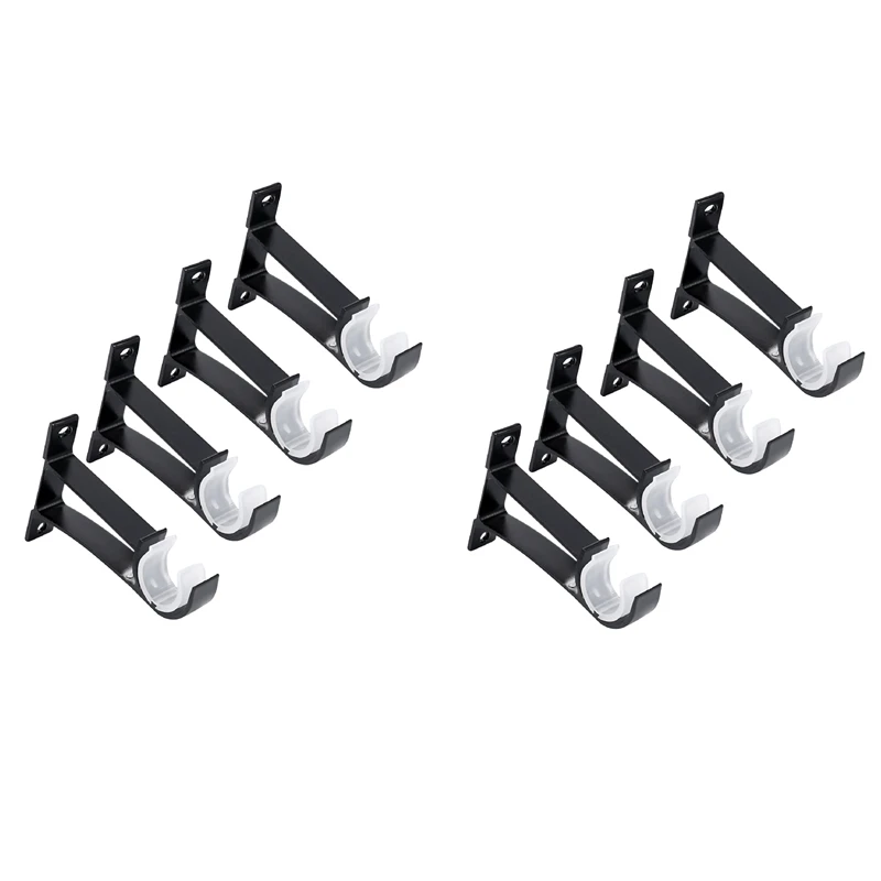 

8 Pack Single Curtain Rod Brackets For Drapery Rod Aluminum Alloy Heavy Duty Curtain Rod Holders (Black)
