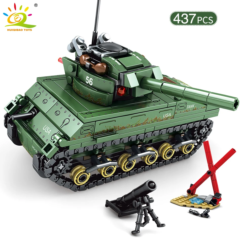 HUIQIBAO 437 шт. Военная серия Panzer Sherman M4 Танк строительные блоки армейские фигурки