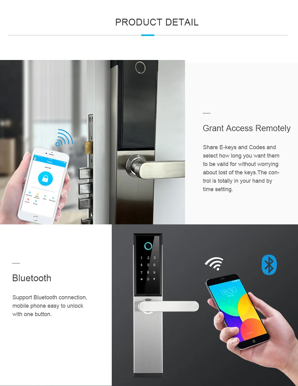 Умный биометрический дверной замок из нержавеющей стали с Bluetooth Wifi App для дома