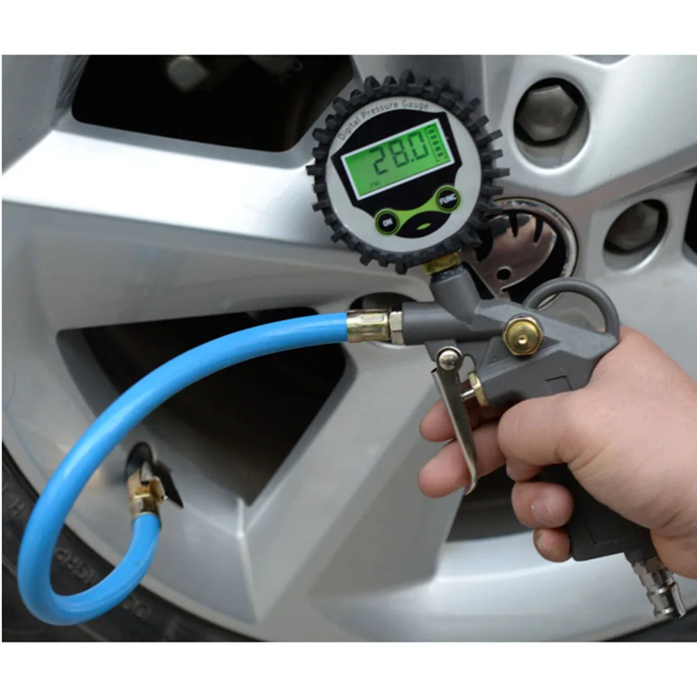 

Multi-functional Tire Pressure Meter Air Inflator Decompression Tool for Truck Motorcycle Car - American Style (Grey)