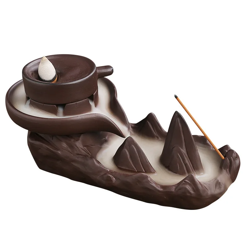 

Newest Free Cone Incense Holder Waterfall Smoke Fountain Zen Incense Burner Stand Living Room Purple Clay Home Decoration Gift