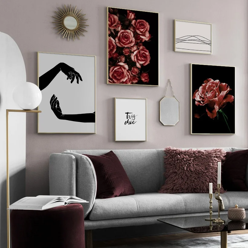 Красная роза абстрактные руки цитаты скандинавские постеры и принты настенная