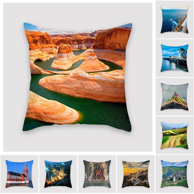 Fuwatacchi океанская башня живописный чехол для подушки ночной вид мост декоративный