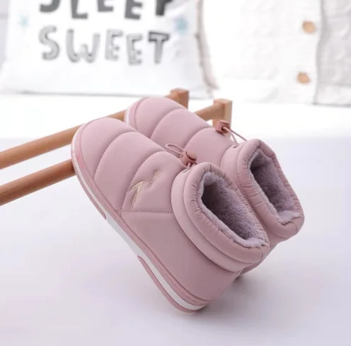 rubber red Зимняя обувь; женские ботинки из водонепроницаемого материала; теплые плюшевые зимние женские ботильоны; домашняя обувь унисекс; домашняя обувь на нескользящей подошве - Цвет: rubber red