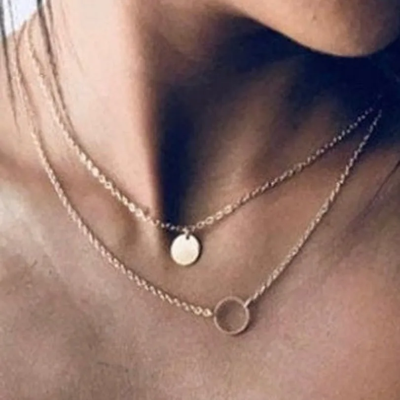

12Pcs/lot Simple Chain Necklace for Women Circle Round Necklace