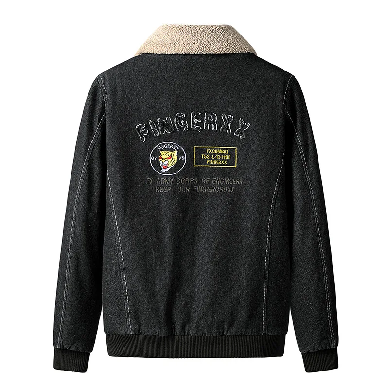 Джинсовая куртка мужская с меховым воротником теплая верхняя одежда из хлопка