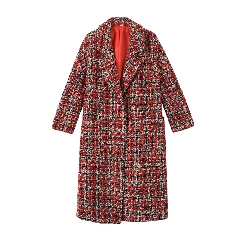 Женское длинное пальто из искусственной шерсти с пуговицами и карманами