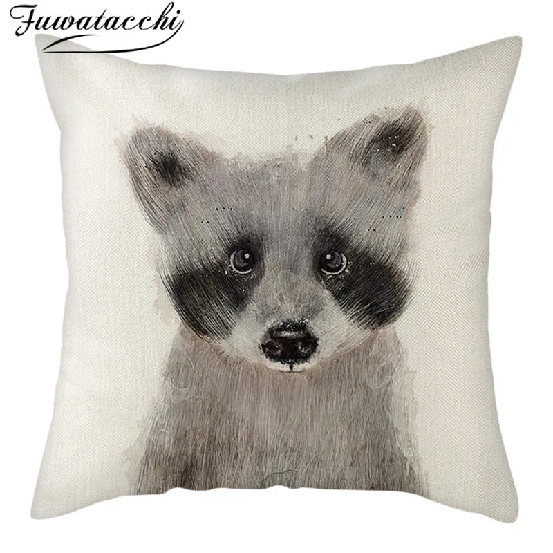 Чехол для подушки Fuwatacchi из чистого льна наволочка с рисунком медведя свиньи совы