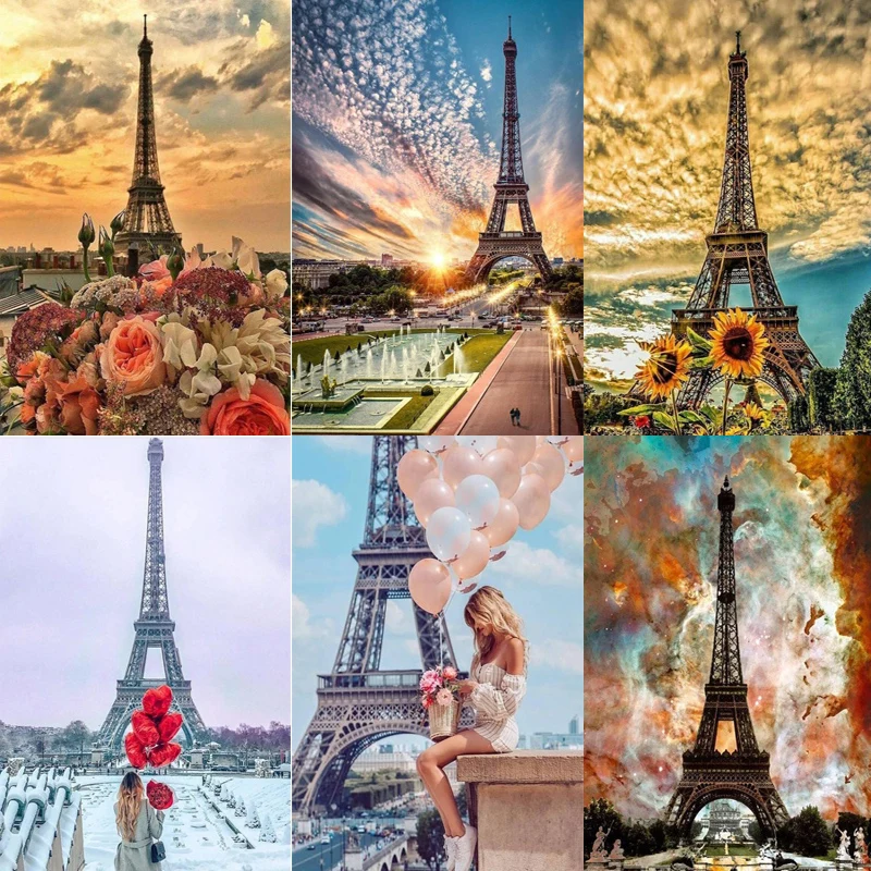 Алмазная живопись с квадратными/круглыми стразами картина рисунком Эйфелевой