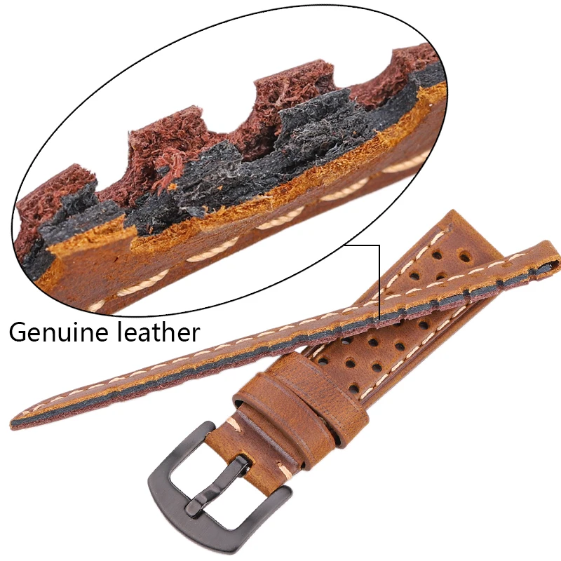 Genuine Leather Watchbands 20mm 22mm Women Men For Huawei Cowhide Vintage Watch Band Strap For Samsung Galaxy Watch 42mm