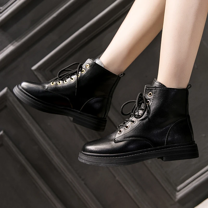 Women's Rubber Boots Shoes Lace Up Booties Ladies Bootee Woman Low Heels booties Round Toe Luxury Designer Rain Mid Calf