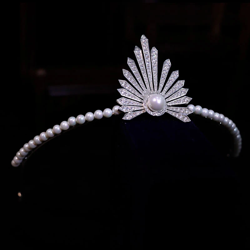 

Royal Princess Pearls Zircon Brides Crowns Tiaras Elegant Crystal Headpieces Wedding Hair Accessories Prom Hair Jewelry Gift