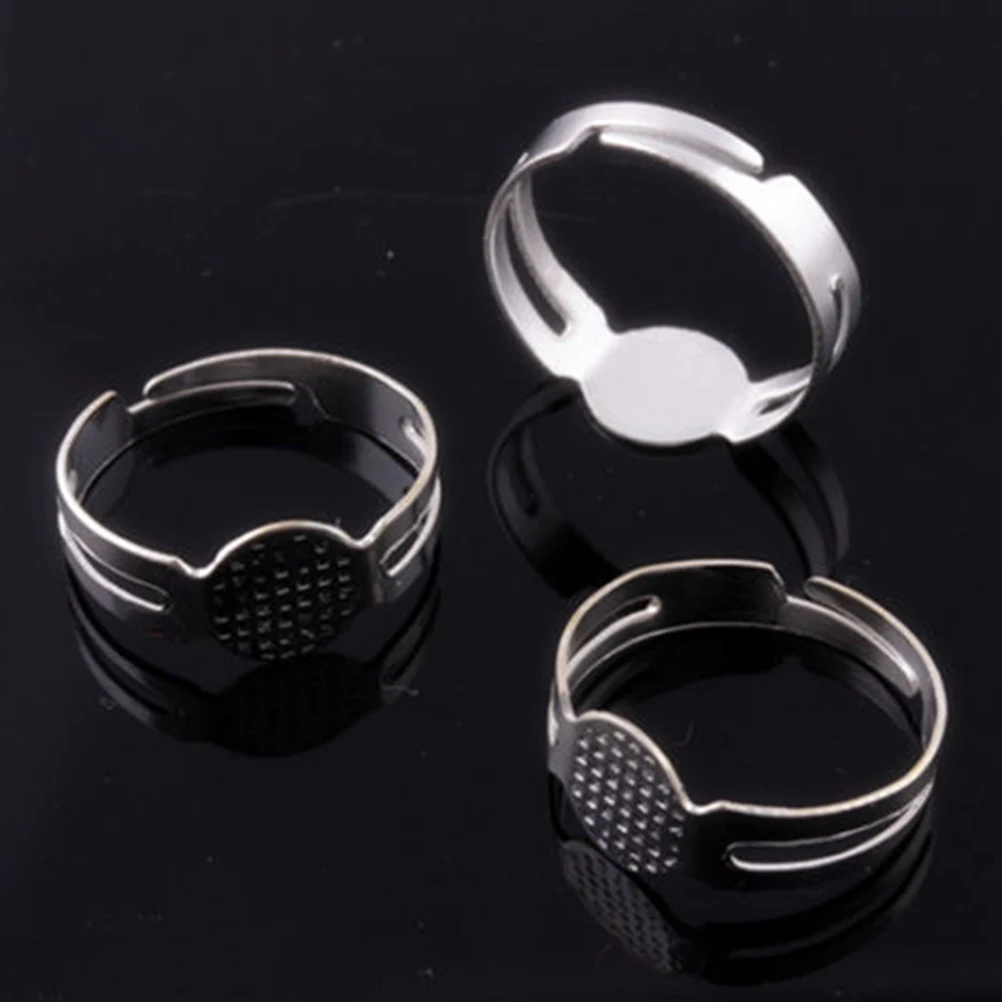 100 шт./упак. серебряное регулируемое покрытие плоское кольцо фурнитура для