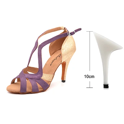 Purple 10cm Ladingwu/Новинка; брендовая танцевальная обувь; блестящие и фланелевые; Цвет серебристый, фиолетовый, розовый; женские Бальные вечерние танцевальные туфли для сальсы; туфли для латинских танцев - Цвет: Purple 10cm