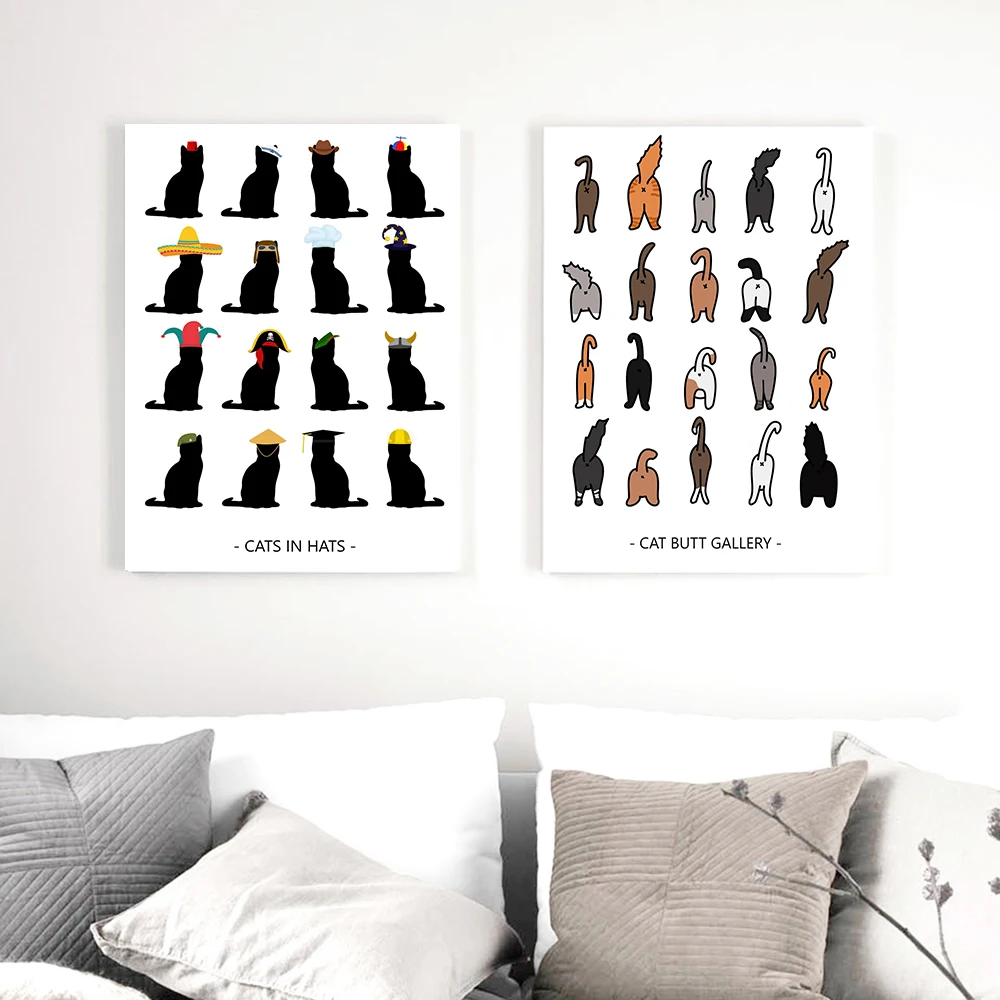 Cat Butt Napkin Wall Art Canvas Painting Funny Bum Posters and Prints House Warming Gift Cats Black White Pictures Home Decor | Дом и сад