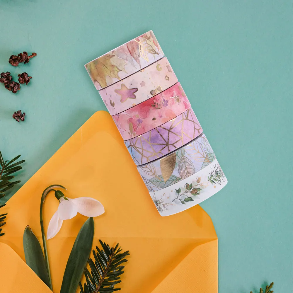 

6 Rolls Gift Wrap Decorative Craft Tape Art DIY Scrapbooking Paper Tape Roll