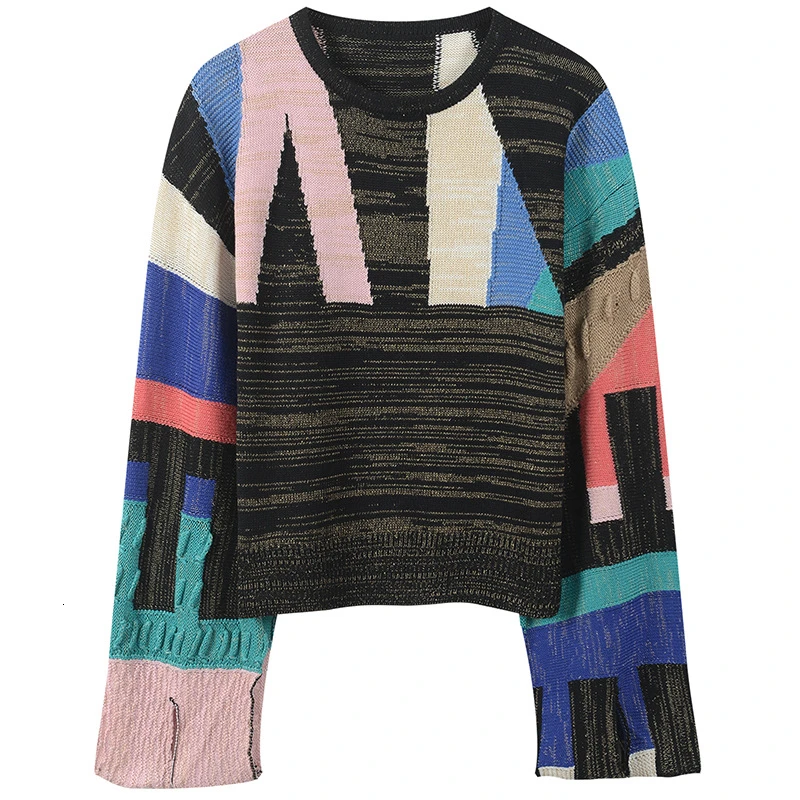 TWOTWINSTYLE лоскутный геометрический хит цвета женский свитер с круглым вырезом и