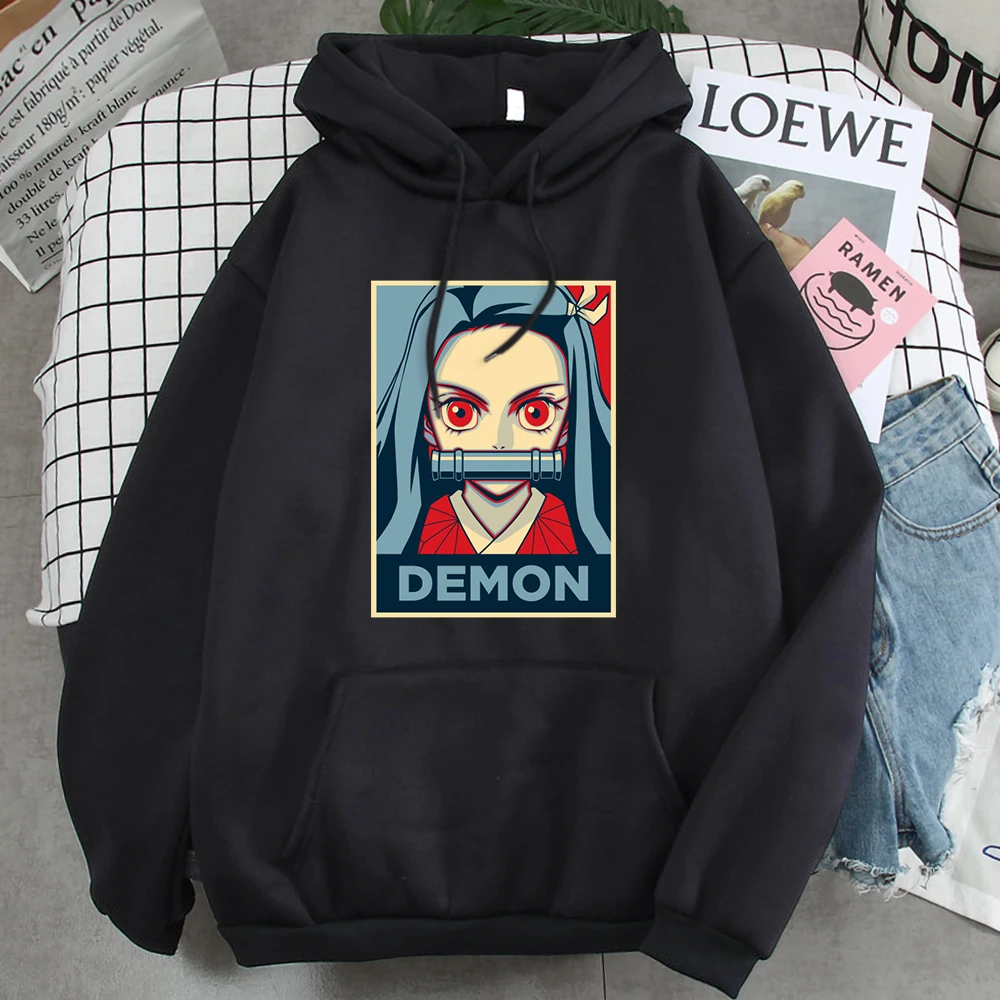 

Толстовка Kamado Nezuko мужская с принтом, винтажная кофта с капюшоном, рассекающий демонов, свободная модная одежда с графическим принтом, в стил...