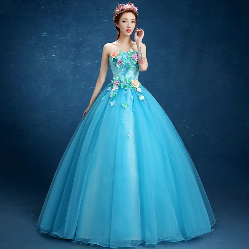 Пышные синие платья Quinceanera с открытыми плечами кружевом аппликацией Дебютант