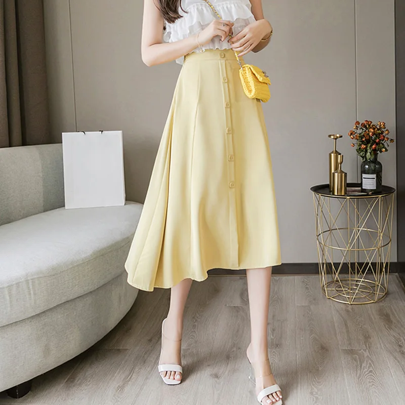 Юбка Женская средней длины с завышенной талией однобортная юбка А-силуэта из