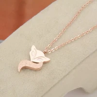 lovable stainless steel fox pendant necklace trendy animal choker chain rose gold color necklaces for women jewelry