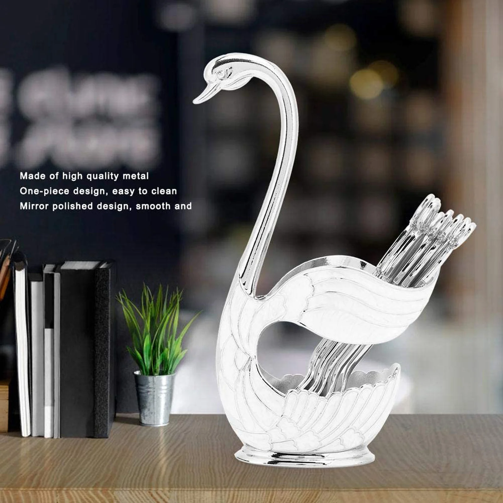 

Swan Fork, Coffee Spoon, Holder, Hollow Home Decoration, Fruit Dessert, Food Grade Alloy Tableware For Living Room And Kitchen